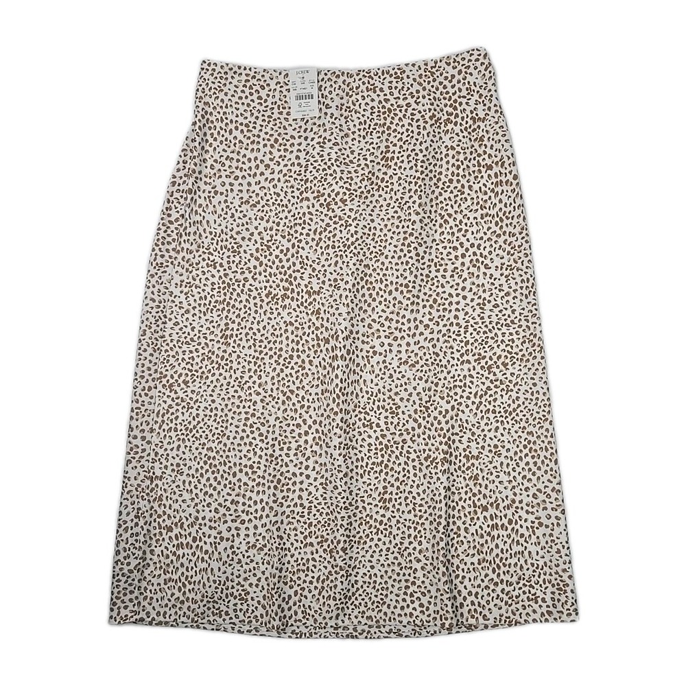 J.Crew White Brown Satin Animal Print MIDI Pull On Skirt‎ Size M Medium NWT $98